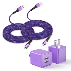 Cargador rápido para iPhone, paquete de 2 cargadores de pared USB [certificado Apple MFi] cargador