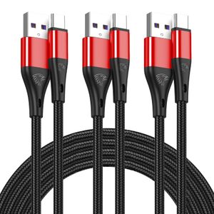 Cable USB tipo C de carga rápida, paquete de 3 cables de carga rápida de nailon trenzado 3A de 10