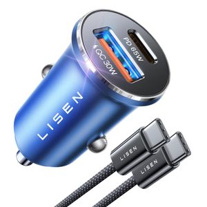 LISEN Adaptador de cargador de coche USB C de carga rápida de 95 W [todo metal] Cargador USB de