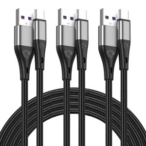 Cable USB tipo C de carga rápida, paquete de 3 cables de carga rápida de nailon trenzado 3A de 10