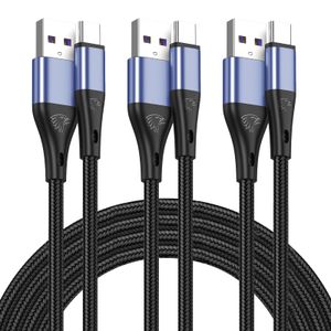 Cable USB tipo C de carga rápida, paquete de 3 cables de carga rápida de nailon trenzado 3A de 10