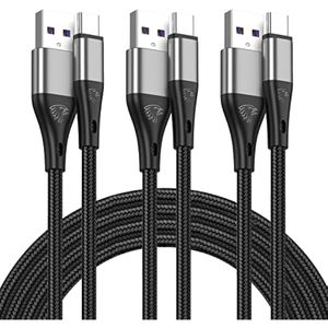 Cable USB tipo C de carga rápida, paquete de 3 cables de carga rápida de nailon trenzado 3A de 10