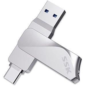 SSK Unidad flash USB C de 64 GB, unidad dual 2 en 1 OTG USB A 3.2 + memoria tipo C, Thunderbolt