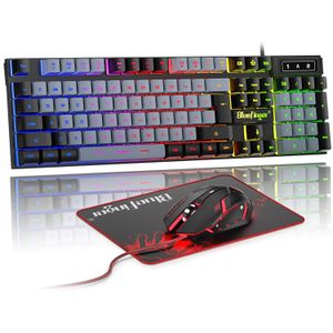 BlueFinger Combo de teclado RGB y mouse retroiluminado, cable USB, juego de juegos LED para
