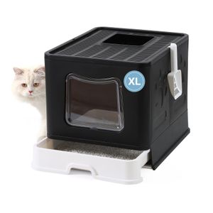 Bolux Caja de arena plegable para gatos con tapa, caja de arena extra grande con pala de arena para