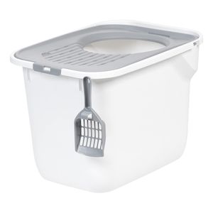 IRIS USA - Caja de arena cuadrada para gatos, bandeja grande para gatos con tapa de captura de