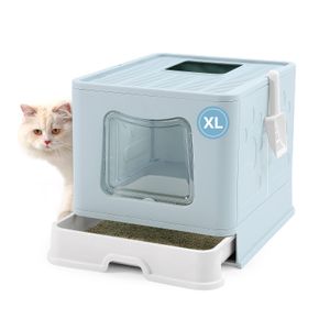 Bolux Caja de arena plegable para gatos con tapa, caja de arena extra grande con pala de arena para