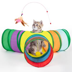 Tubo de túnel para mascotas, juguetes plegables de 3 vías, túneles para gatos de interior, gatito