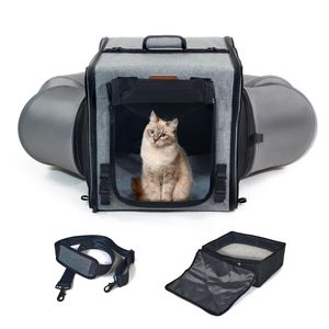 Transportador de viaje para gatos con caja de arena 2 en 1, transportador doble portátil para 2