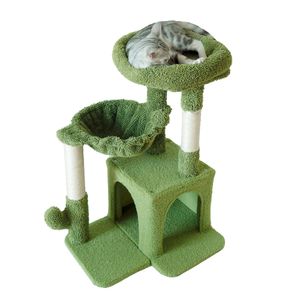 Árbol para gatos, torre pequeña para gatos con poste rascador de sisal y hamaca gris claro