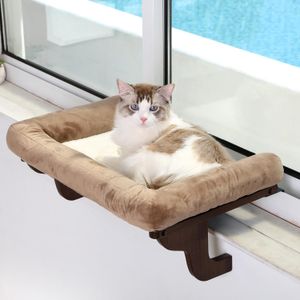 Percha para gato para alféizar de ventana con refuerzo, diseño ortopédico de hamaca con madera dura