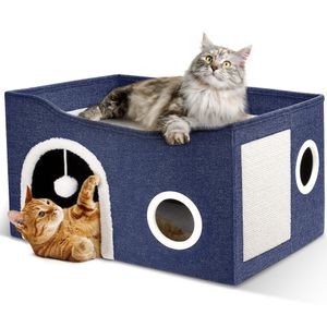 Heeyoo Casa para gatos de interior – Cueva grande para gatos con bola esponjosa y almohadilla para