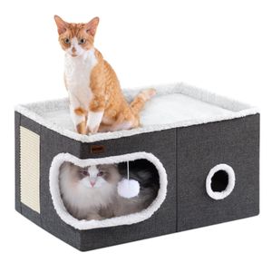 Cama para gatos de interior, casa cubo, camas y muebles cubiertos para gatos con almohadilla para