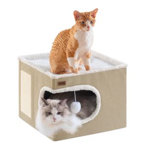 Cama para gatos de interior, casa cubo, camas y muebles cubiertos para gatos con almohadilla para