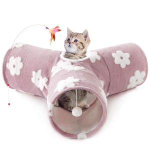Tubo de túnel para mascotas, juguetes plegables de 3 vías, túneles para gatos de interior, gatito