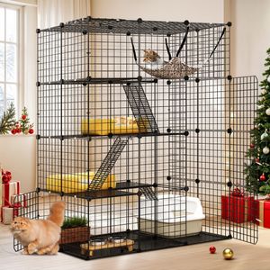 YITAHOME Jaula grande de 2 niveles para gatos de interior, corralito para mascotas con alambre de