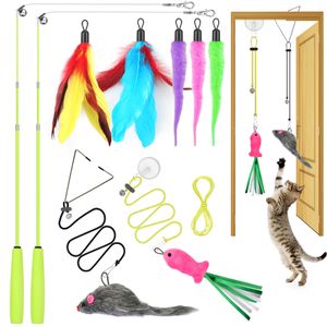 Juguetes para gatos, varita interactiva para gatos, 2 varitas retráctiles para gatos y 7 recambios