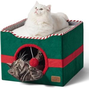 Bedsure - Camas de gato para gatos de interior, cueva grande para gatos, casa de gatos con bola