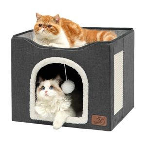 Bedsure - Camas de gato para gatos de interior, cueva grande para gatos, casa de gatos con bola