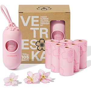 VETRESKA Dispensador de bolsas para excrementos de perro con bolsas perfumadas de flor de cerezo, a