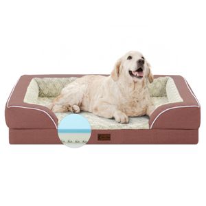 Cama grande de espuma viscoelástica para perros con refuerzos, camas refrescantes para perros
