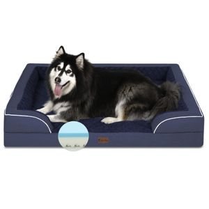 Cama grande de espuma viscoelástica para perros con refuerzos, camas refrescantes para perros