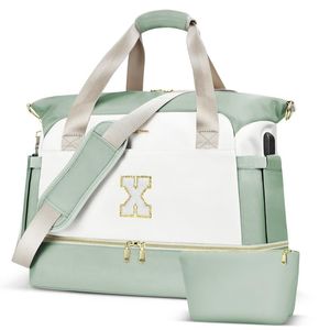 Bolsa de viaje con iniciales para mujer, bolsa de gimnasio personalizada con compartimento para