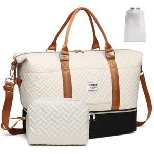 Bolsas de lona para mujer, bolsa de viaje acolchada de 50 litros con compartimento para zapatos,