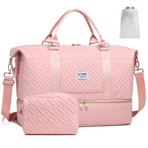 Bolsas de lona para mujer, bolsa de viaje acolchada de 50 litros con compartimento para zapatos,