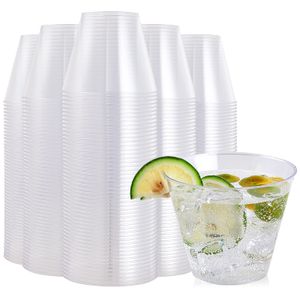 FOCUSLINE Vasos de plástico transparente de 9 onzas, paquete de 100 vasos desechables de plástico
