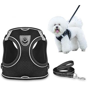 Juego de arnés y correa para perro para caminar, arnés chaleco a prueba de escape con malla suave,