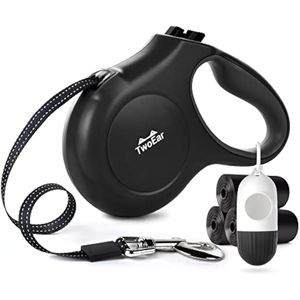 TwoEar Correa retráctil para perro con dispensador y 60 bolsas de excrementos, correa resistente de