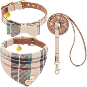 Juego de collar y correa de perro con pajarita para perros pequeños, collares de correa de cachorro
