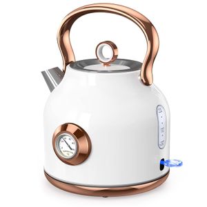NESSGRAIM Hervidor eléctrico retro, hervidor de té de acero inoxidable de 1.7 L con medidor de