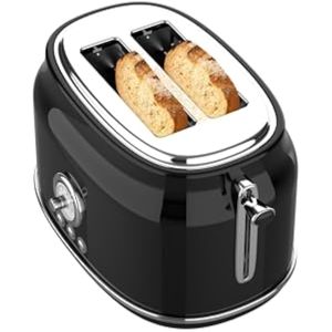 Frigidaire ETO102-BLACK, tostadora de 2 rebanadas, estilo retro, ranura ancha para pan, magdalenas