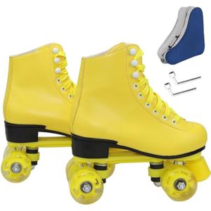 Wiwiy Patines para mujeres y hombres, con parte superior alta de cuero, cuatro ruedas brillantes,