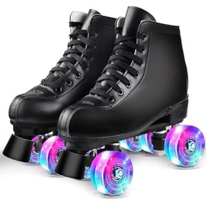 Patines de ruedas para mujer, doble fila, 4 ruedas, brillantes, para hombres, de piel sintética,