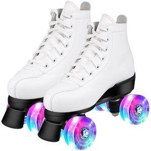 Patines de ruedas para mujer, doble fila, 4 ruedas, brillantes, para hombres, de piel sintética,