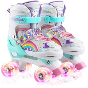 Patines de ruedas para niñas y niños pequeños principiantes, patines ajustables de 4 tamaños para