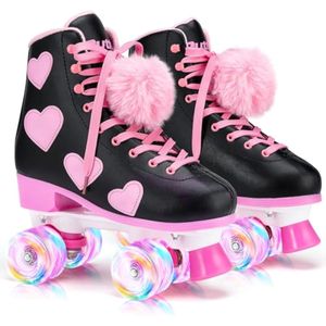 Ruthfot Patines clásicos para mujer y niña con ruedas iluminadas y patrón de corazón de amor,
