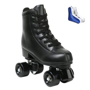 Patines de piel sintética para hombres y mujeres, tipo botines, con doble fila de ruedas, para