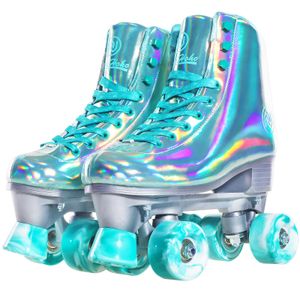JajaHoho Patines holográficos para mujer, patines brillantes de doble fila, cuatro ruedas, cuatro
