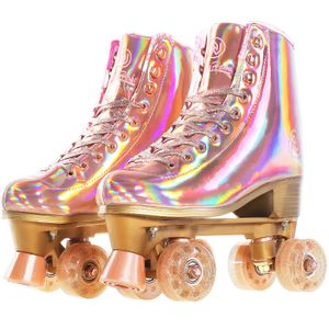 JajaHoho Patines holográficos de piel sintética para mujer, patines holográficos de doble fila,