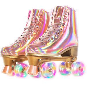 JajaHoho Patines holográficos de piel sintética para mujer, patines holográficos de doble fila,
