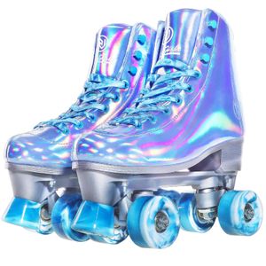 JajaHoho Patines de ruedas para mujer, color azul muy Peri holográfico, de piel sintética, patines