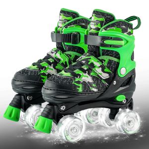 Kuxuan Skates Patines ajustables de camuflaje para niños y niñas con ruedas iluminadas, divertidos