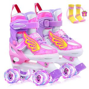 Hozzen Patines de ruedas para niñas pequeñas, 4 tamaños ajustables con 8 ruedas iluminadas, patines