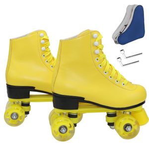 Wiwiy Patines para mujeres y hombres, con parte superior alta de cuero, cuatro ruedas brillantes,