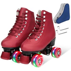 Wiwiy Patines para mujeres y hombres, con parte superior alta de cuero, cuatro ruedas brillantes,