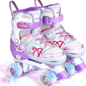 Shine Skates - Patines ajustables de 4 tamaños con ruedas iluminadas para niñas, adolescentes,